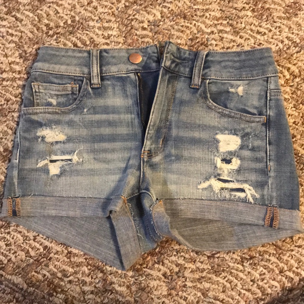 American Eagle Light Wash Distressed Denim Shorts